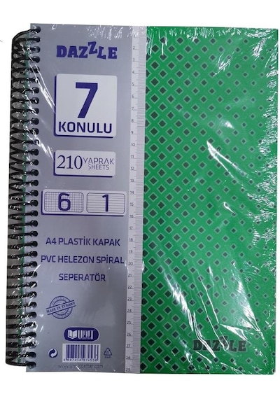 6+1 Ayraçlı Defter 7 Konulu 210 Yaprak 1 Adet 6 Kareli 1 Çizgili Spralli Plastik Kapak Seperatörlü Yeşil