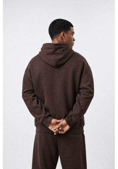 Erkek Respire Basic Oversize Hoodie Kahve