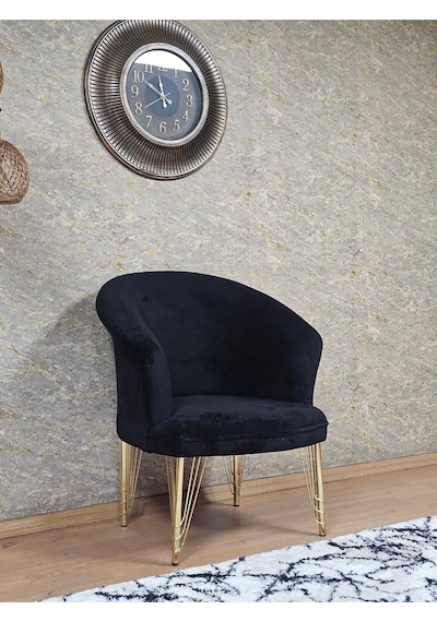 Zafir Tekli Teddy Gold Kaplama Telli Ayak Çay Seti Koltuk Tekli Berjer , Balkon, Salon, Ofis Siyah