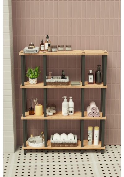 Ravina 4 Katlı Banyo Düzenleyici Çok Raflı Banyo Organizeri Çok Amaçlı Banyo Düzenleyici Meşe