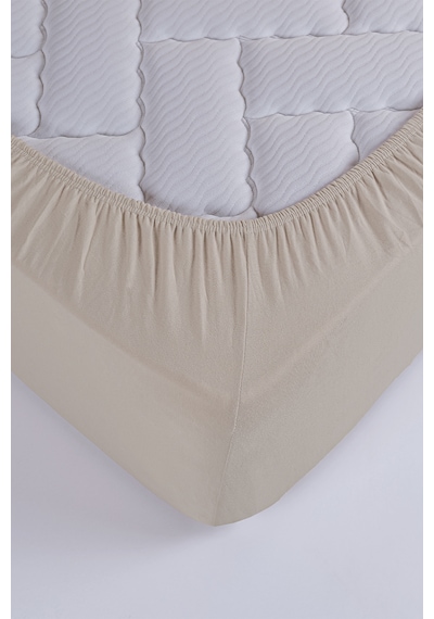 Penye-likralı Lastikli Çarşaf, 120 200 Tek Kişilik %100 Pamuk-elastan Örme Kumaş, 200 Gr/m² Bej
