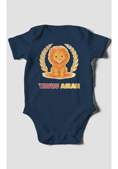 Yavru Aslan Baskılı Bebek Zıbını Çıtçıtlı Body 8 Renk %100 Pamuk Kısa Kol Lacivert