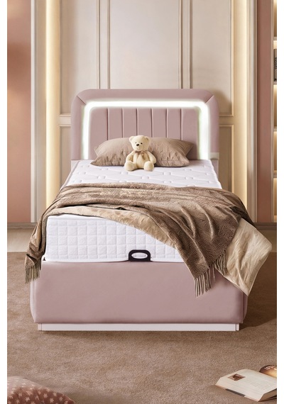 Demonte Baza Seti, Valens Ledli Tek Kişilik Baza Başlık Maxi Yatak Seti, Pembe - 100x200 Cm 100 x 200