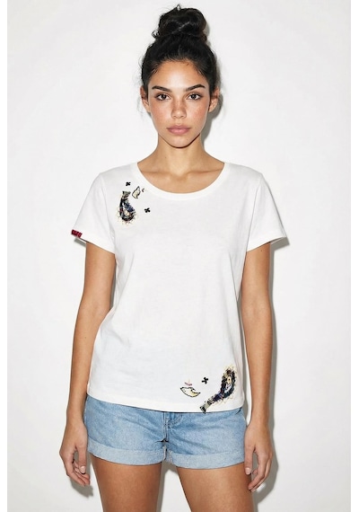 Shade Kadın Pamuk El İşi Nakış Detaylı  Tasarım T-shirt 1006 60282052 - Beyaz L