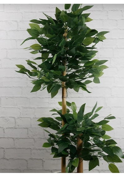 Rüzgar Yapay Çiçekçilik 110 Cm 2 Gövdeli Bambu Ağacı Saksı Modeli Degisebilir Yeşil