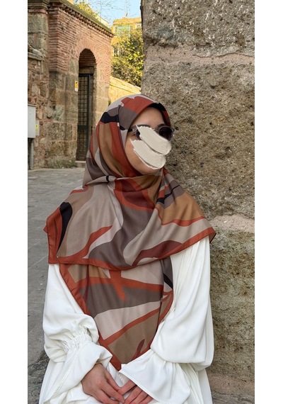 Qalortex Scarf Pamuklu Soft Rânâ Desen Eşarp-taba
