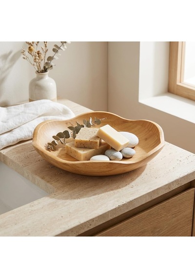 Tr Dekoratif Bambu Kase 20 Cm Ve 25 Cm Ölçü Seçenekli, Dalgalı Kenarlı Sunum Kasesi, Çerezlik, Kuruyemiş, Kuru M