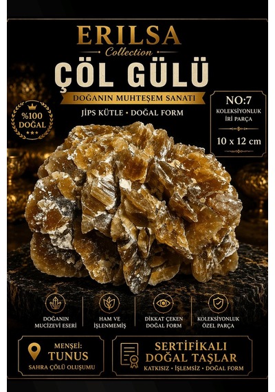 Sertifikalı Çöl Gülü Taşı Kütle - 10x12 Cm Koleksiyonluk İri Doğa