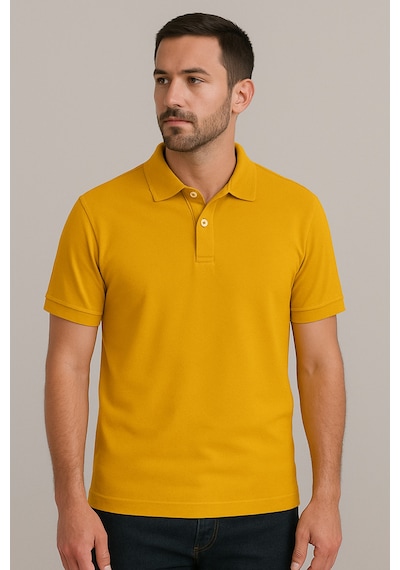Parshey Regular Fit %100 Pamuk Polo Yaka Yarım Kollu Basic T-shirt Sarı