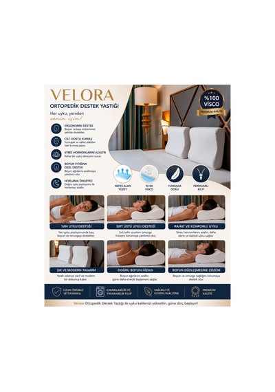 Velora Ortopedik Visco Boyun Destek Yastığı Ergonomik Uyku Yastığı Beyaz - 887320941 Beyaz