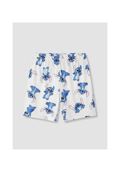 Lcw Young Ekru Beli Lastikli Stitch Baskılı Kadın Şort Pijama Altı