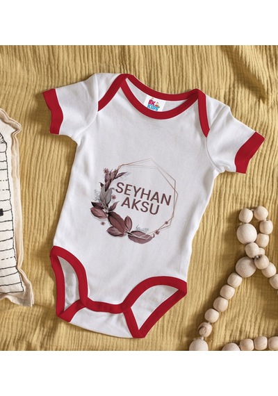 Bk Gift Bk Kids Kişiye Özel Çiçek Tasarımlı Kırmızı Bebek Body Zıbın-13 Çok Renkli