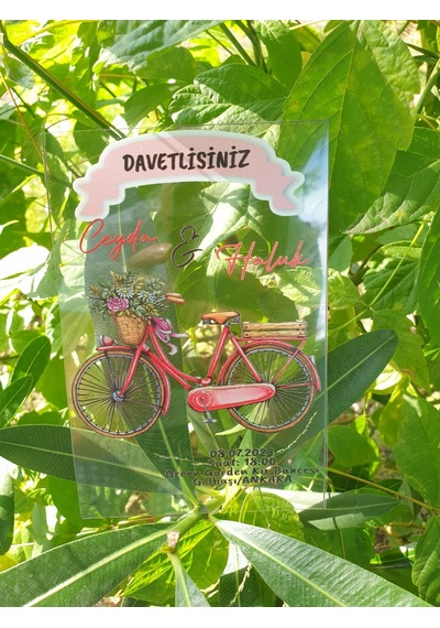 Bisiklet Desenli Şeffaf Pvc Davetiye 10 Adet