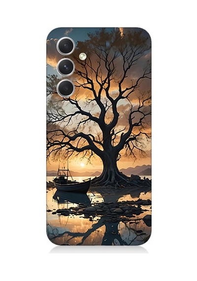 Samsung Galaxy A24 Uyumlu Göl Kenarında Yalnız Ağaç Desenli Silikon Kılıf Çok Renkli