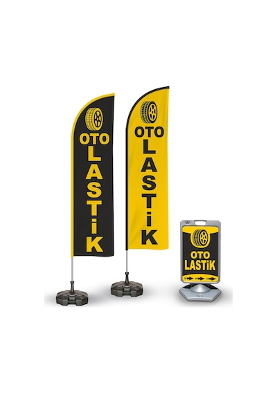 Oto LastikTemalı 2 Yelken Bayrak ve A Tabela Reklam Paketi