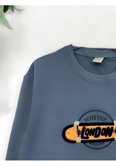 Zekids Erkek Çocuk London İşlemeli Sweatshirt-14233 Indigo