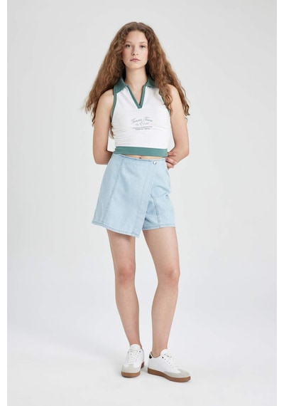 Defacto Yüksek Bel Mini Jean Şort Etek B8292AX24SMNM85 İndigo