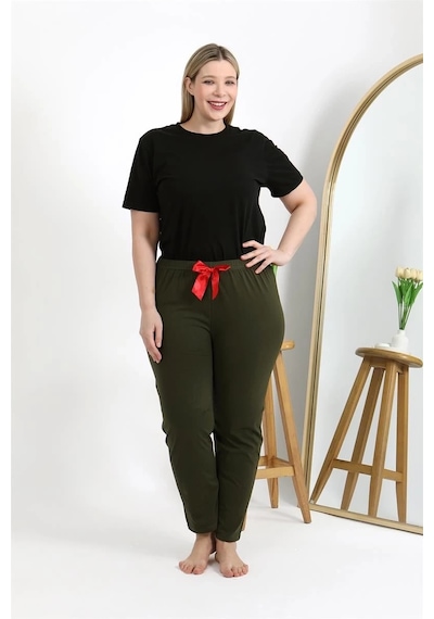 Mtm My The Mall Kadın Pamuklu Büyük Beden Alt Pijama Haki Haki
