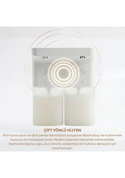 Pizen Bloom Duo Çift Hazneli Otomatik Sensörlü Şarjlı Sıvı Sabunluk 3 Kademeli Ipx5 Suya Dayanıklı Beyaz