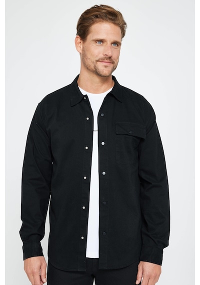 Tudors Relax Fit Rahat Kesim Çıtçıtlı Tek Cep Apaj Yaka 4 Mevsim Denim Düz Siyah Erkek Gömlek-31197-siyah Siyah Tudors Relax Fit Rahat Kesim Çıtçıtlı Tek Cep Apaj Yaka 4 Mevsim Denim Düz Siyah Erkek Gömlek-31197-siyah Siyah