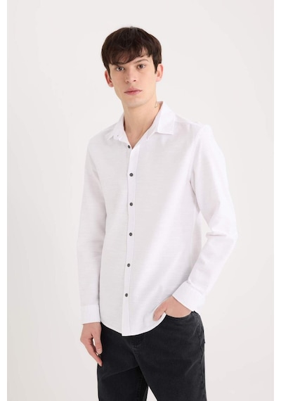 DeFacto Slim Fit Dar Kesim Pamuklu Basic Düz Uzun Kollu Beyaz Gömlek A4644AX25SPWT34