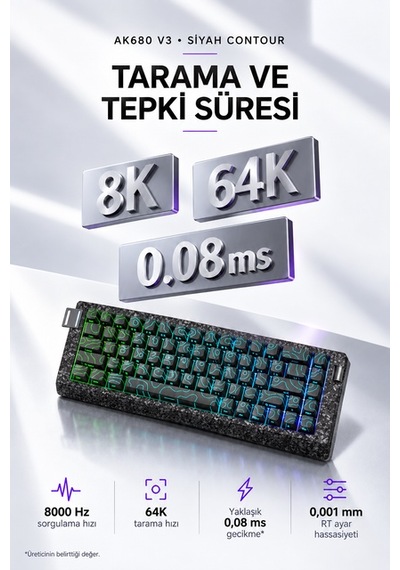 Ajazz Ak680 V3 8000 Hz Manyetik Rgb Oyuncu Klavyesi Siyah Contour Meow Meow