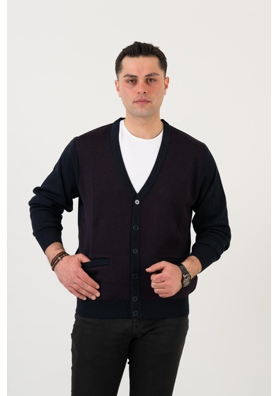 Woolen World Düğmeli Çift Cepli Nokta Desenli Erkek Triko Hırka 001