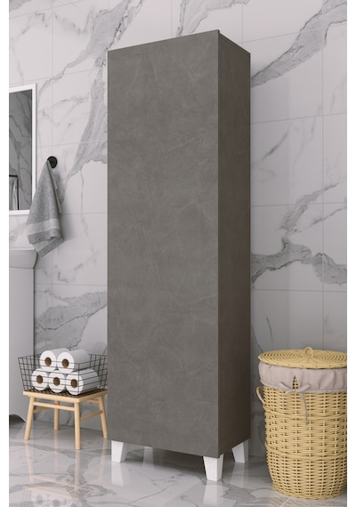 Çok Amaçlı Kapaklı Banyo Dolabı - Yüksek Raflı, Dar Alanlara Uyumlu Depolama Dolabı - Kil Grisi - 54cm Çok Amaçlı Kapaklı Banyo Dolabı - Yüksek Raflı, Dar Alanlara Uyumlu Depolama Dolabı - Kil Grisi - 54cm