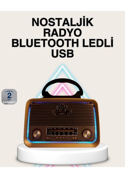 Hubrendy Tekno Ahşap Nostaljik Radyo Bluetooth Usb Sd Kart Destekli