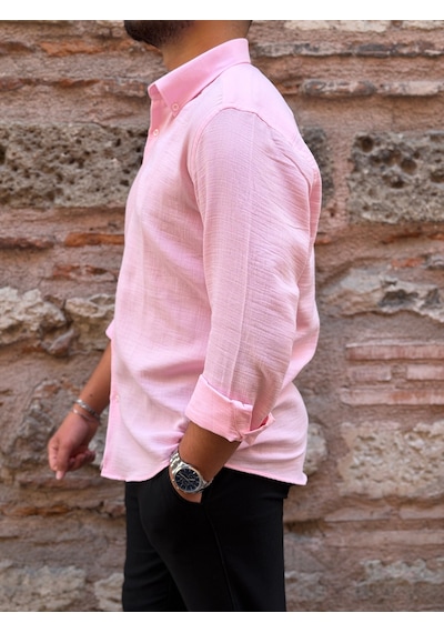 Slim Fit Uzun Kol Müslin Pamuk Rahat Nefes Alabilen Kumaştan Yaka Düğmeli Hediye Kutulu Erkek Gömlek Fs-004202 - Pembe-3368 Slim Fit Uzun Kol Müslin Pamuk Rahat Nefes Alabilen Kumaştan Yaka Düğmeli Hediye Kutulu Erkek Gömlek Fs-004202 - Pembe-3368