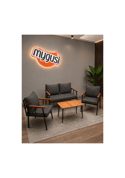 Mygusi Erva Serisi Balkon, Bahçe, Cafe - Metal Kanepe Koltuk Takımı - 211 40 70 Sehpalı - Antrasit