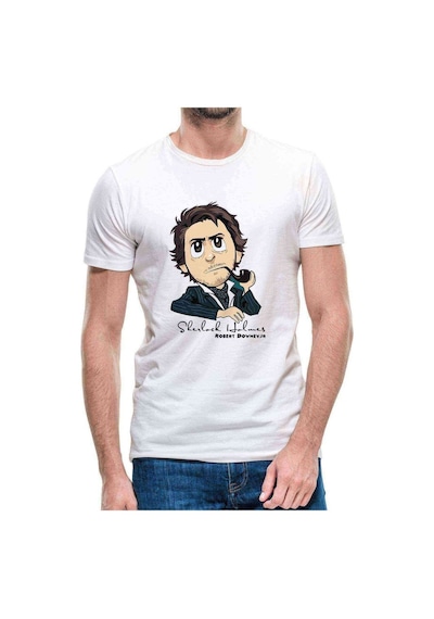Sherlock Fun Baskılı Beyaz Erkek Tshirt