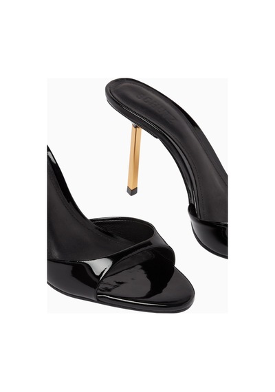 Schutz Open-toe 87 Siyah Patent Deri, Ince Bantlı Ve Metalik Topuklu Sandalet
