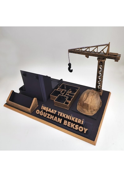 Kişiye Özel İnşaat Teknikeri Masa İsimliği Ve Kartvizitlik Gold - Siyah