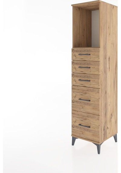 Hyperion Dolap Tek Raflı 5 Çekmeceli 44x44x182 Çam-çam Çam