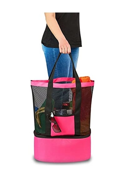 Plaj Çantası Soğutucu Bölmeli Seyahat Çantası Termal Piknik Kamp Çantası Outdor Çanta Pembe Pembe Açık Bej