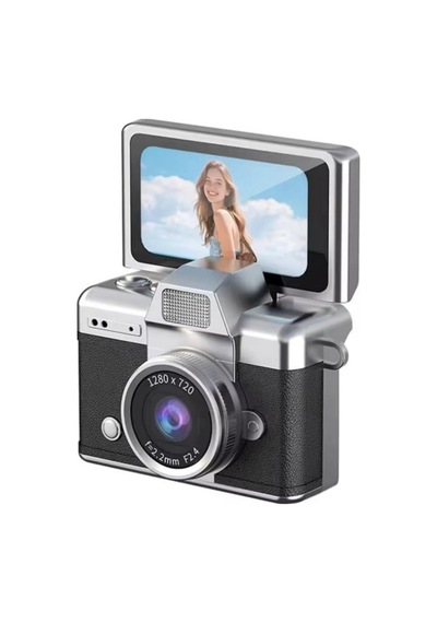 Cepaks Lk-027 Siyah Retro Mini Dijital Fotoğraf Makinesi Hd Video, Katlanabilir Ekranlı 48 Mp Flaşlı