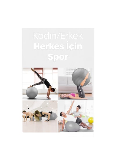65 Cm Pilates Topu Ve Pompa Seti 155-170 Cm Boy İçin Uygun Dayanıklı Anti-slip Gri