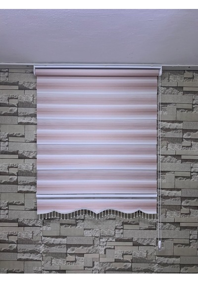 Pembe Beyaz Geniş Plise Zebra Stor Perde Tüm Ölçülerde