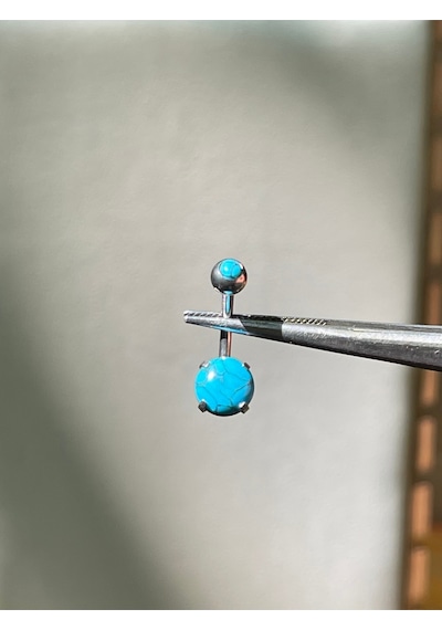 316 L Cerrahi Çelik Firuze Taşlı Gümüş Renginde Göbek Piercingi Gümüş