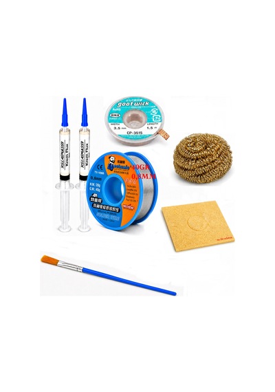 Lehim Seti 0,8 Mm 40 Gr Lehim Teli 2 Li Flux Cp-3515 Lehim Emme Teli Fırça Ve Havya Ucu Temizleme Set St305