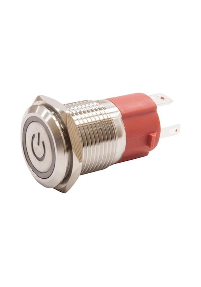 Motorobit 16D-P1Z-Ec 16Mm Düz Anahtarlı Işıklı Power Metal Buton - Beyaz