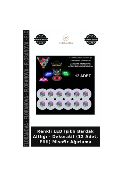 Renkli Led Işıklı Bardak Altlığı - Dekoratif 12 Adet, Pilli Misafir Ağırlama çok renkli