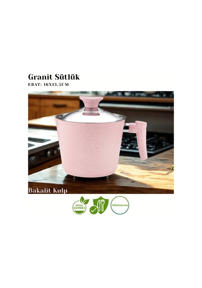 12 Parça Granit Set Cam Kapak - Pembe Pembe