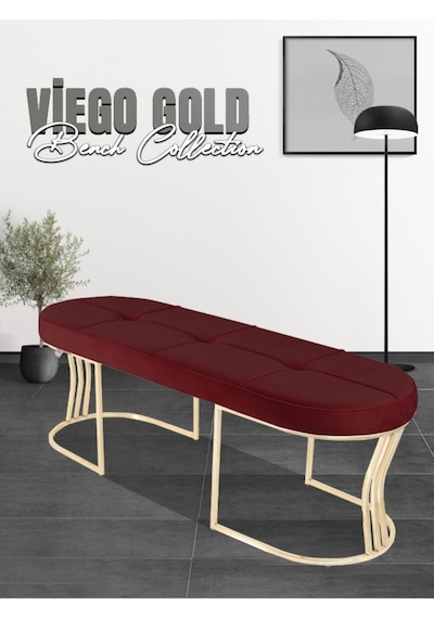 Viego Gold Collection- Bordo Kapitoneli Chester Model Puf & Bench & Koltuk & Uzun Makyaj Puff & Yatak Ucu