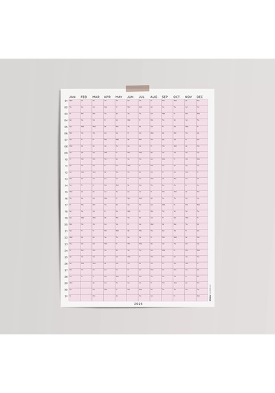 2026 Yıllık Takvim Planlayıcı, Planlayıcı Duvar Takvimi, Pastel Pembe Renk