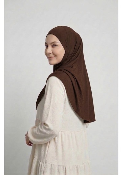 Alivascarf Pratik Hijab Sandy Şal - Hazır Türban Tesettür Eşarp Namazlık Namaz Örtüsü Kahve