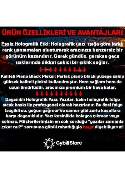 2 Adet Kişiye Özel Holografik Yazılı Piano Black Pleksi Oto Plaka