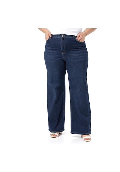 Disentis Büyük Beden Yüksek Bel Geniş Paça Lacivert Denim Pantolon-lacivert Lacivert