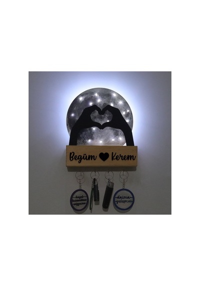Led Işıklı Pleksi Dolunay Kişiselleştirilebilir Dekoratif Biblo Holly Kalp Anahtar Askılığı Gri - 737348111 Gri